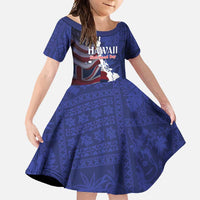 Personalized Hawaii Statehood Day Family Matching Off Shoulder Maxi Dress and Hawaiian Shirt 66th Anniversary LT14 Daughter's Dress Blue - Polynesian Pride