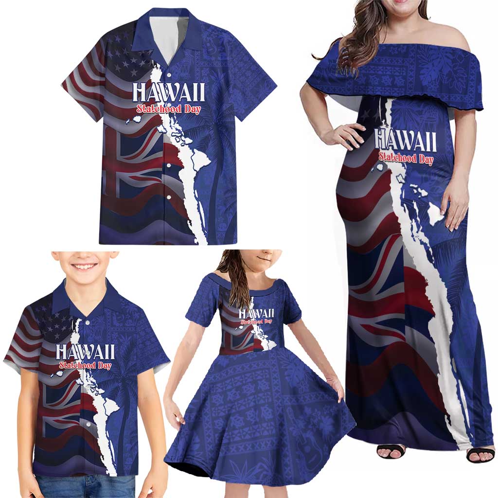 Personalized Hawaii Statehood Day Family Matching Off Shoulder Maxi Dress and Hawaiian Shirt 66th Anniversary LT14 - Polynesian Pride