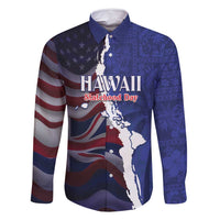Personalized Hawaii Statehood Day Family Matching Off Shoulder Maxi Dress and Hawaiian Shirt 66th Anniversary LT14 Dad's Shirt - Long Sleeve Blue - Polynesian Pride