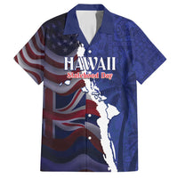 Personalized Hawaii Statehood Day Family Matching Off Shoulder Short Dress and Hawaiian Shirt 66th Anniversary LT14 Dad's Shirt - Short Sleeve Blue - Polynesian Pride