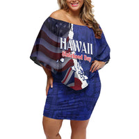 Personalized Hawaii Statehood Day Family Matching Off Shoulder Short Dress and Hawaiian Shirt 66th Anniversary LT14 Mom's Dress Blue - Polynesian Pride