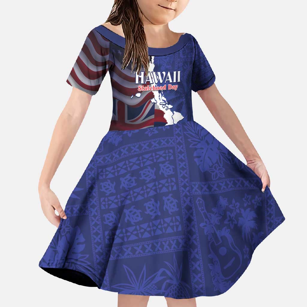 Personalized Hawaii Statehood Day Family Matching Summer Maxi Dress and Hawaiian Shirt 66th Anniversary LT14 Daughter's Dress Blue - Polynesian Pride