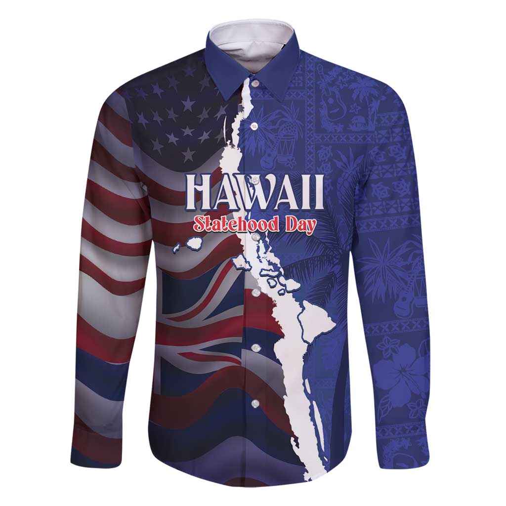 Personalized Hawaii Statehood Day Family Matching Tank Maxi Dress and Hawaiian Shirt 66th Anniversary LT14 Dad's Shirt - Long Sleeve Blue - Polynesian Pride