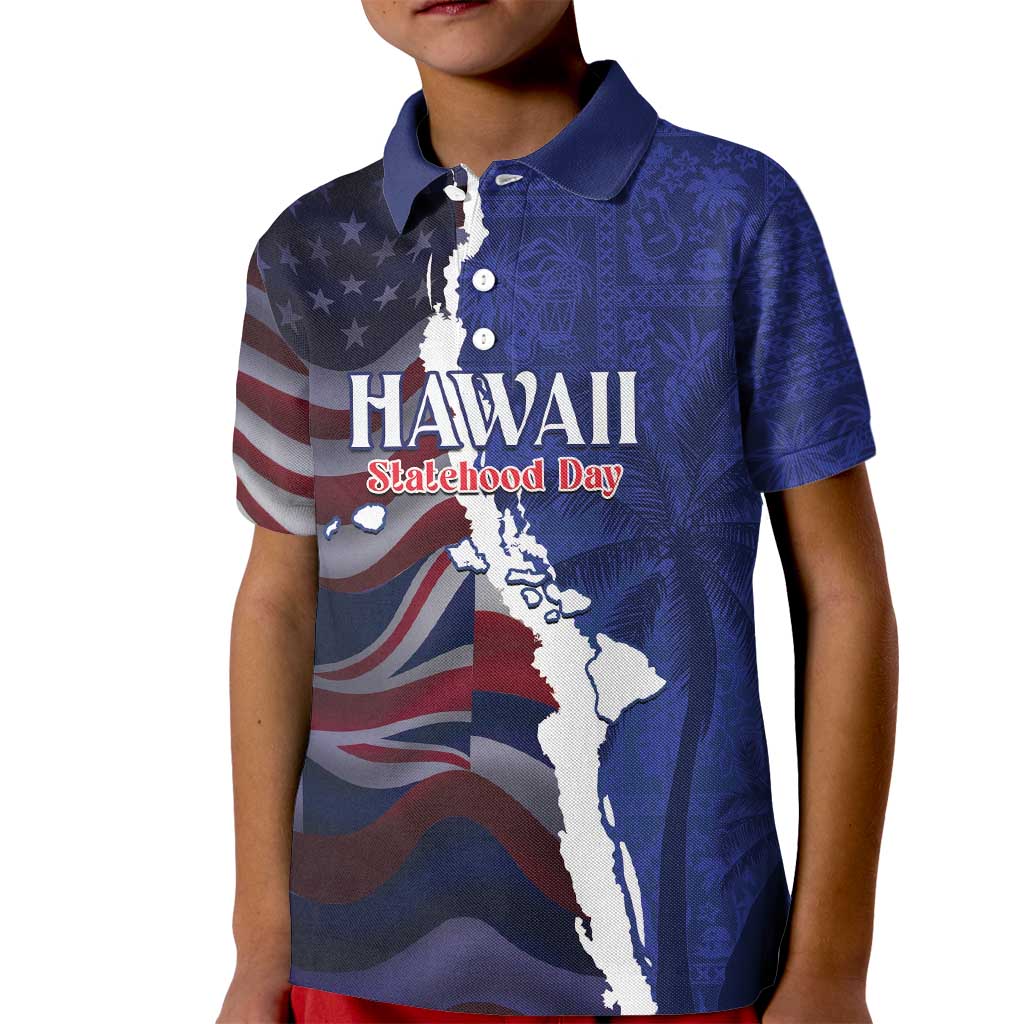 Personalized Hawaii Statehood Day Kid Polo Shirt 66th Anniversary LT14 Kid Blue - Polynesian Pride