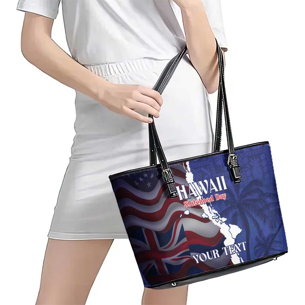 Personalized Hawaii Statehood Day Leather Tote Bag 66th Anniversary - Polynesian Pride