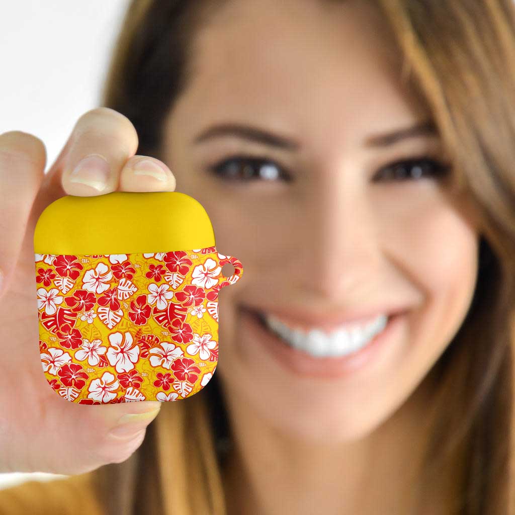 Yellow Hawaii Hibiscus AirPods Case Tropical Flowers Seamless Pattern - Polynesian Pride