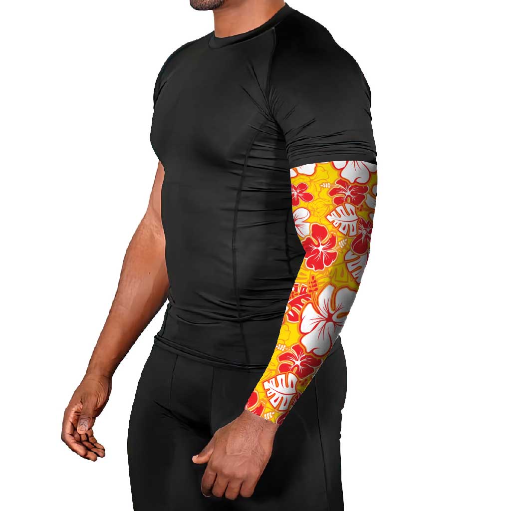 Yellow Hawaii Hibiscus Arm Sleeves Tropical Flowers Seamless Pattern - Polynesian Pride