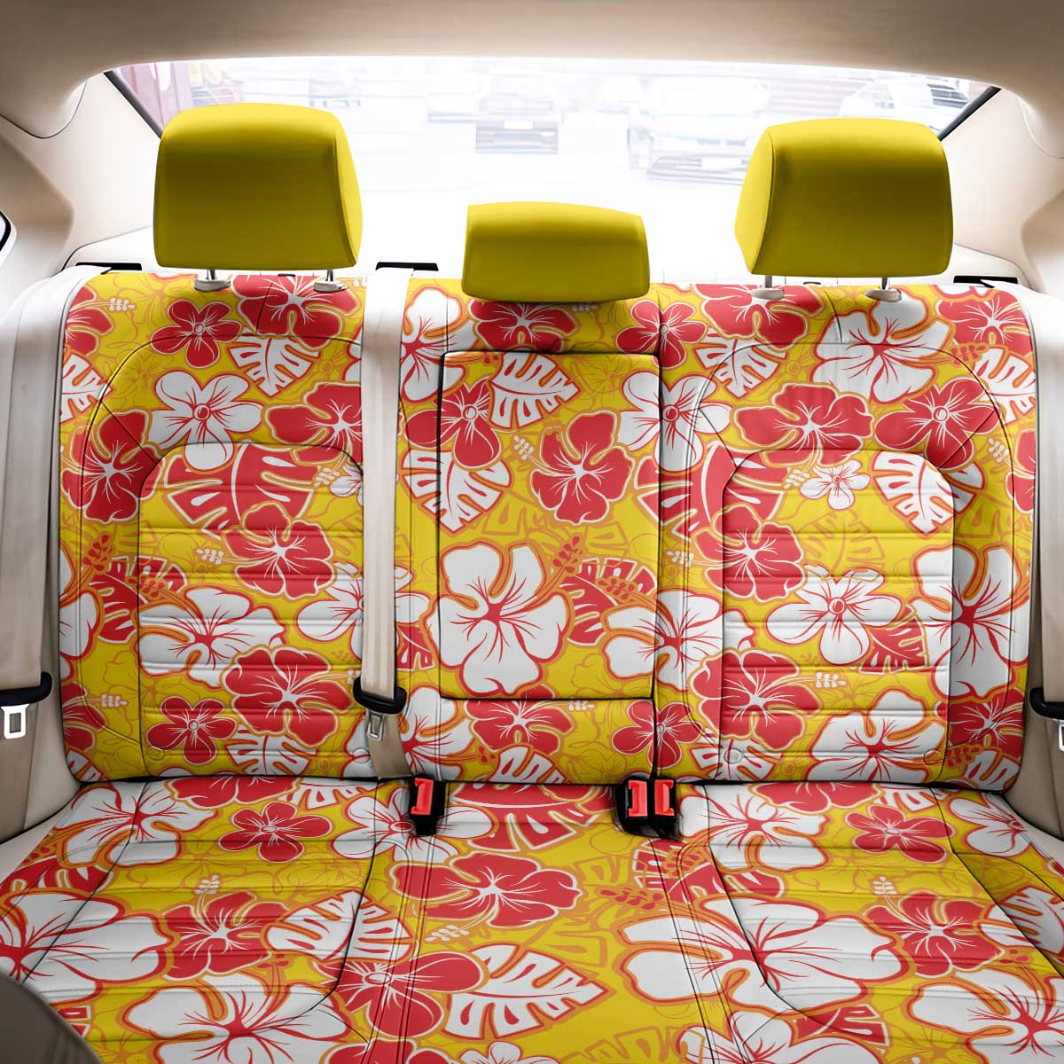 Yellow Hawaii Hibiscus Back Car Seat Cover Tropical Flowers Seamless Pattern - Polynesian Pride
