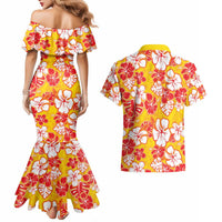 Yellow Hawaii Hibiscus Couples Matching Mermaid Dress and Hawaiian Shirt Tropical Flowers Seamless Pattern LT14 - Polynesian Pride