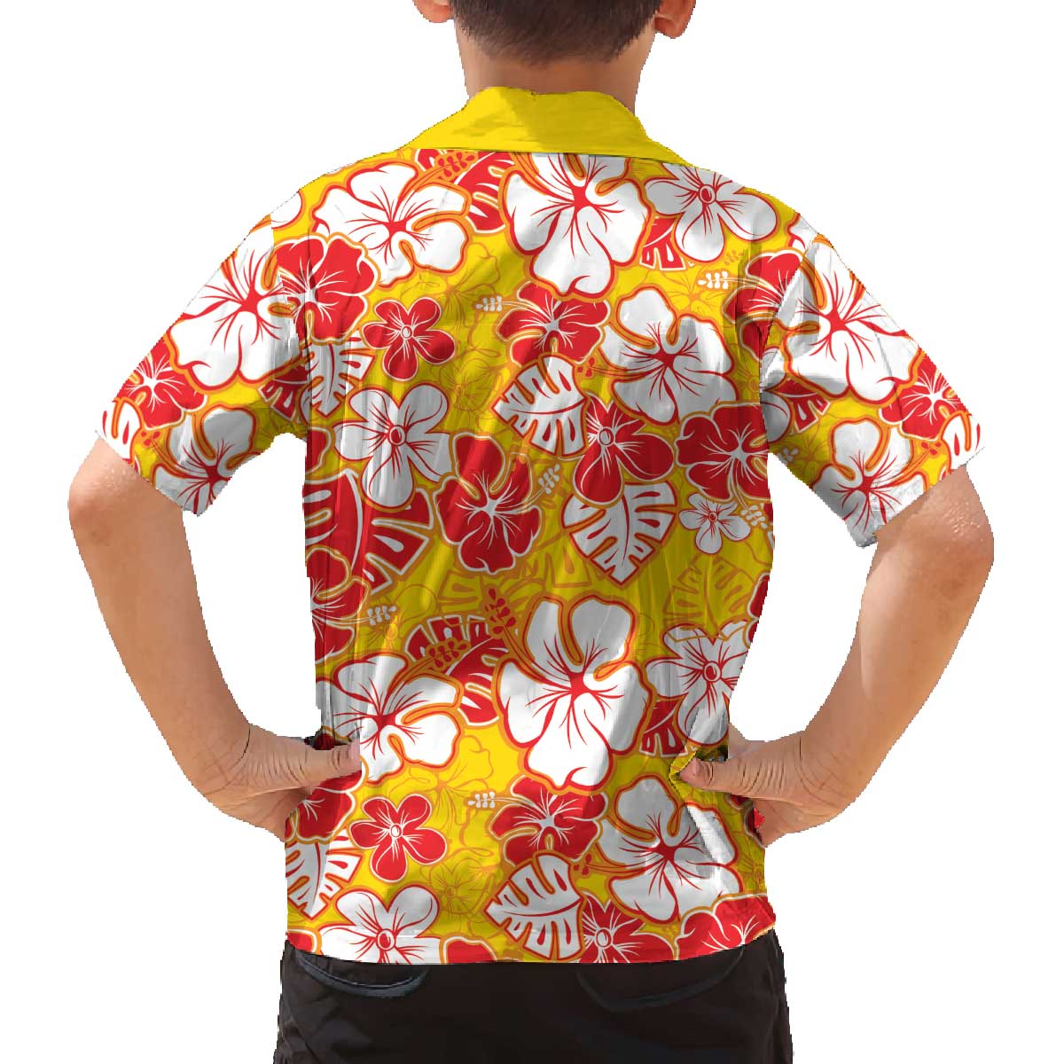 Yellow Hawaii Hibiscus Family Matching Off The Shoulder Long Sleeve Dress and Hawaiian Shirt Tropical Flowers Seamless Pattern LT14 - Polynesian Pride