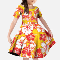 Yellow Hawaii Hibiscus Family Matching Off The Shoulder Long Sleeve Dress and Hawaiian Shirt Tropical Flowers Seamless Pattern LT14 Daughter's Dress Yellow - Polynesian Pride