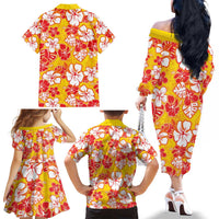 Yellow Hawaii Hibiscus Family Matching Off The Shoulder Long Sleeve Dress and Hawaiian Shirt Tropical Flowers Seamless Pattern LT14 - Polynesian Pride