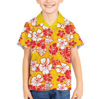 Yellow Hawaii Hibiscus Family Matching Off The Shoulder Long Sleeve Dress and Hawaiian Shirt Tropical Flowers Seamless Pattern LT14 Son's Shirt Yellow - Polynesian Pride