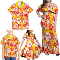 Yellow Hawaii Hibiscus Family Matching Off Shoulder Maxi Dress and Hawaiian Shirt Tropical Flowers Seamless Pattern LT14 - Polynesian Pride