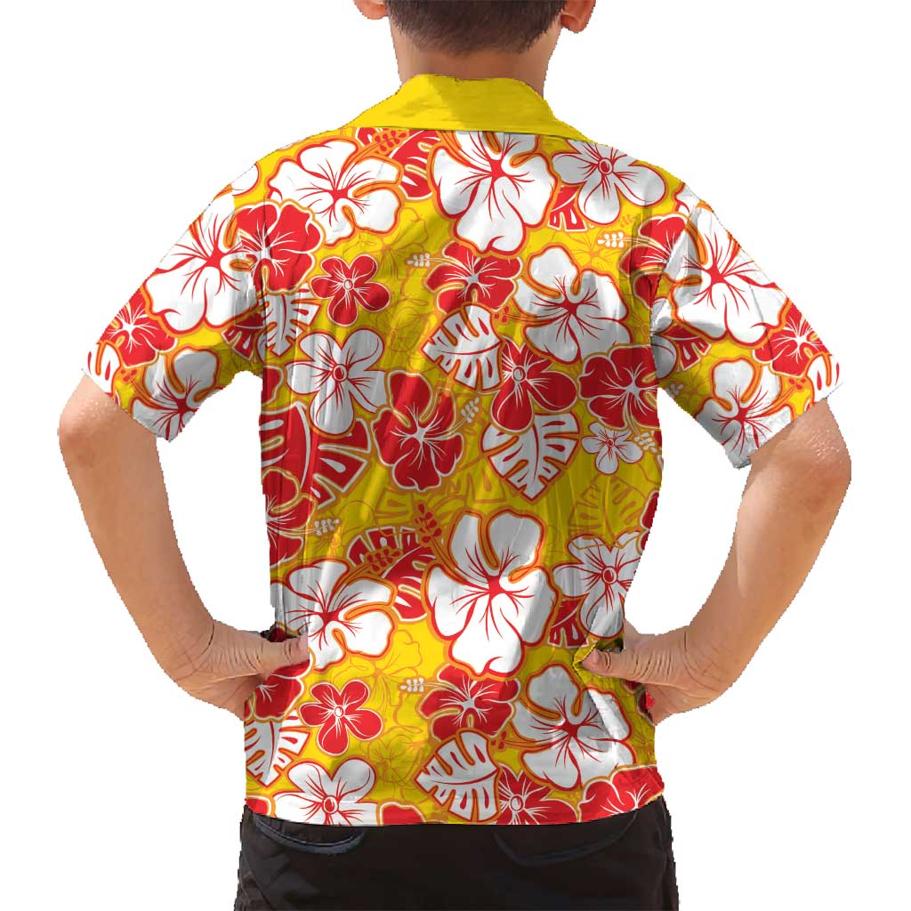 Yellow Hawaii Hibiscus Family Matching Off Shoulder Short Dress and Hawaiian Shirt Tropical Flowers Seamless Pattern LT14 - Polynesian Pride