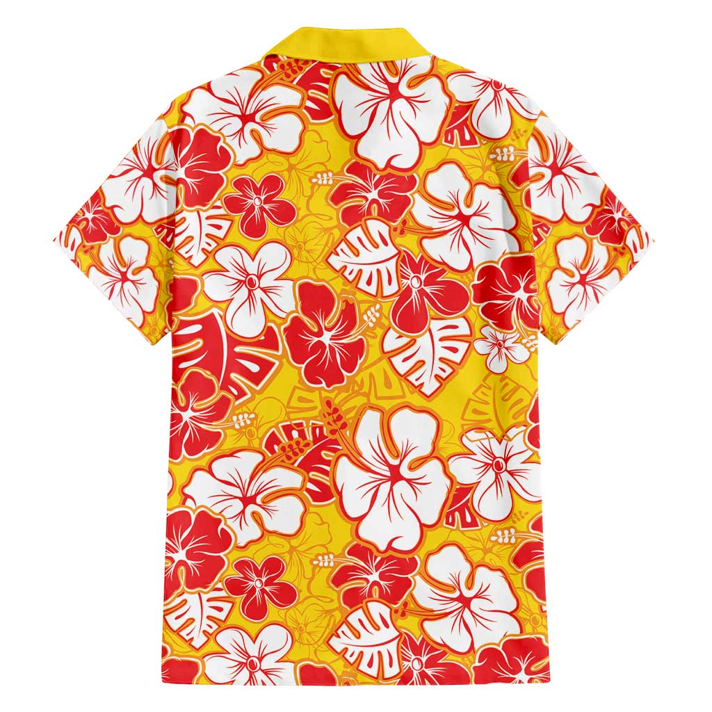 Yellow Hawaii Hibiscus Family Matching Off Shoulder Short Dress and Hawaiian Shirt Tropical Flowers Seamless Pattern LT14 - Polynesian Pride