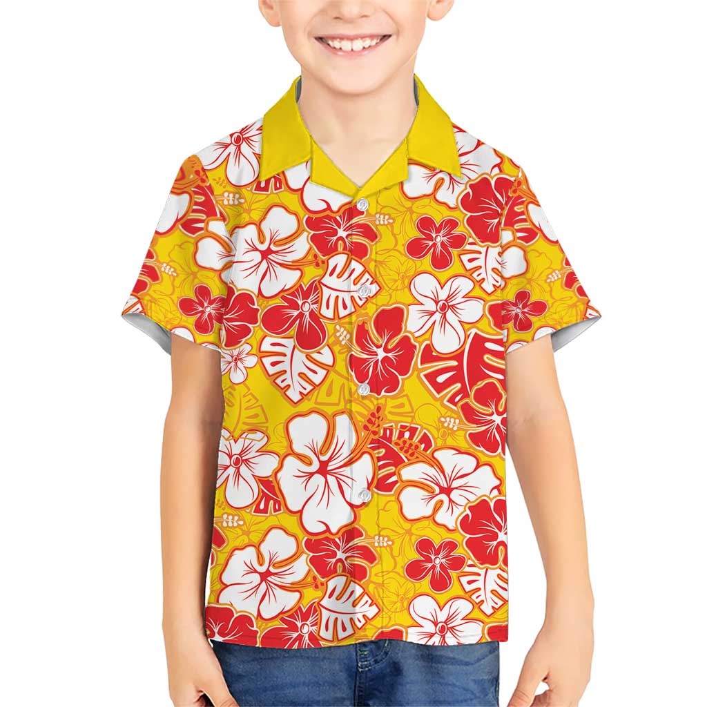 Yellow Hawaii Hibiscus Family Matching Short Sleeve Bodycon Dress and Hawaiian Shirt Tropical Flowers Seamless Pattern LT14 Son's Shirt Yellow - Polynesian Pride