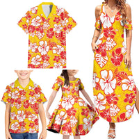Yellow Hawaii Hibiscus Family Matching Summer Maxi Dress and Hawaiian Shirt Tropical Flowers Seamless Pattern LT14 - Polynesian Pride