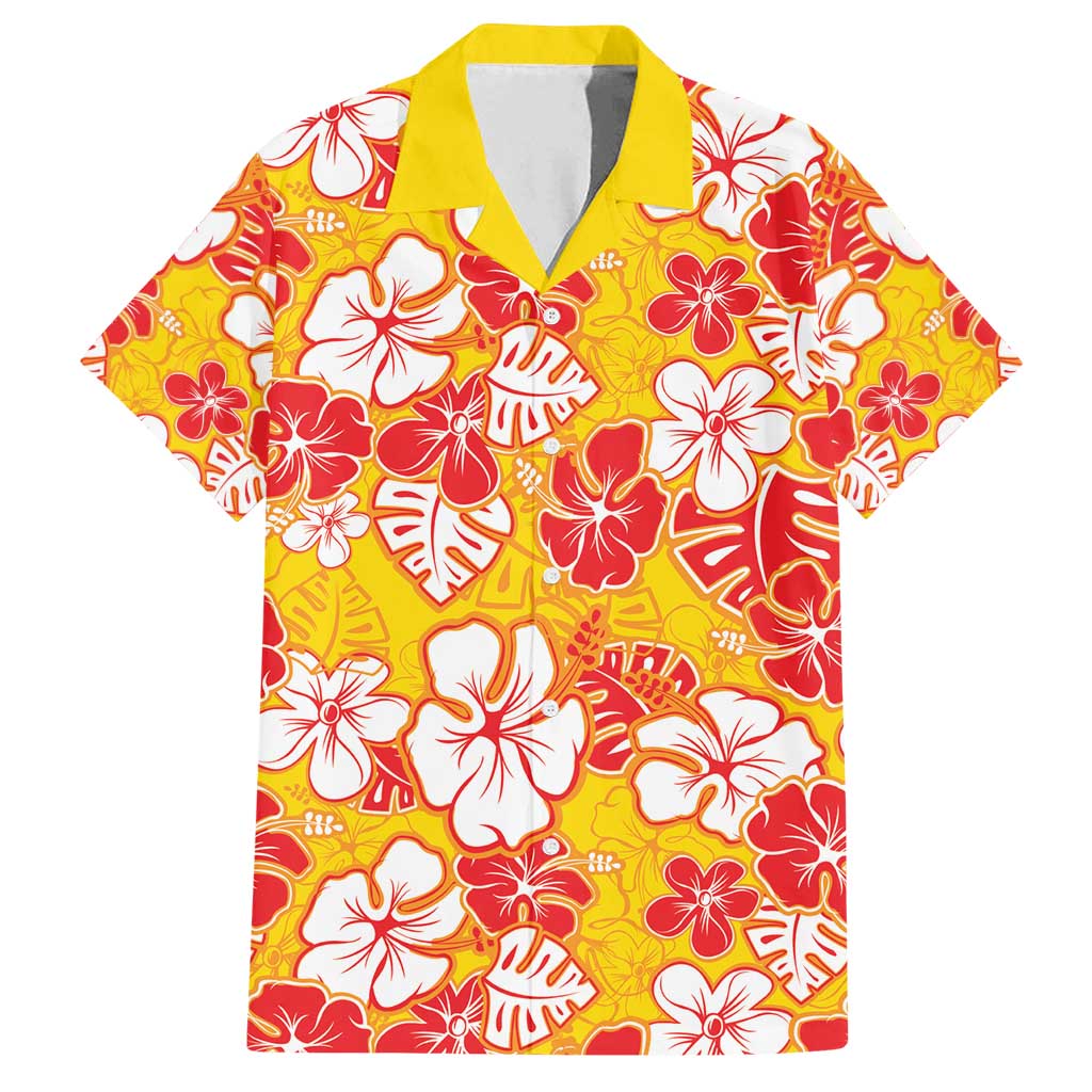 Yellow Hawaii Hibiscus Family Matching Summer Maxi Dress and Hawaiian Shirt Tropical Flowers Seamless Pattern LT14 Dad's Shirt - Short Sleeve Yellow - Polynesian Pride