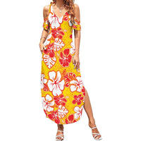 Yellow Hawaii Hibiscus Family Matching Summer Maxi Dress and Hawaiian Shirt Tropical Flowers Seamless Pattern LT14 Mom's Dress Yellow - Polynesian Pride