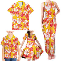Yellow Hawaii Hibiscus Family Matching Tank Maxi Dress and Hawaiian Shirt Tropical Flowers Seamless Pattern LT14 - Polynesian Pride