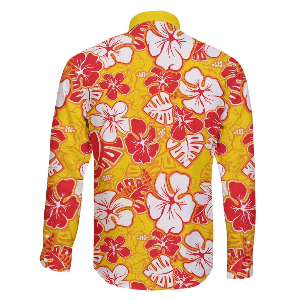 Yellow Hawaii Hibiscus Family Matching Tank Maxi Dress and Hawaiian Shirt Tropical Flowers Seamless Pattern LT14 - Polynesian Pride