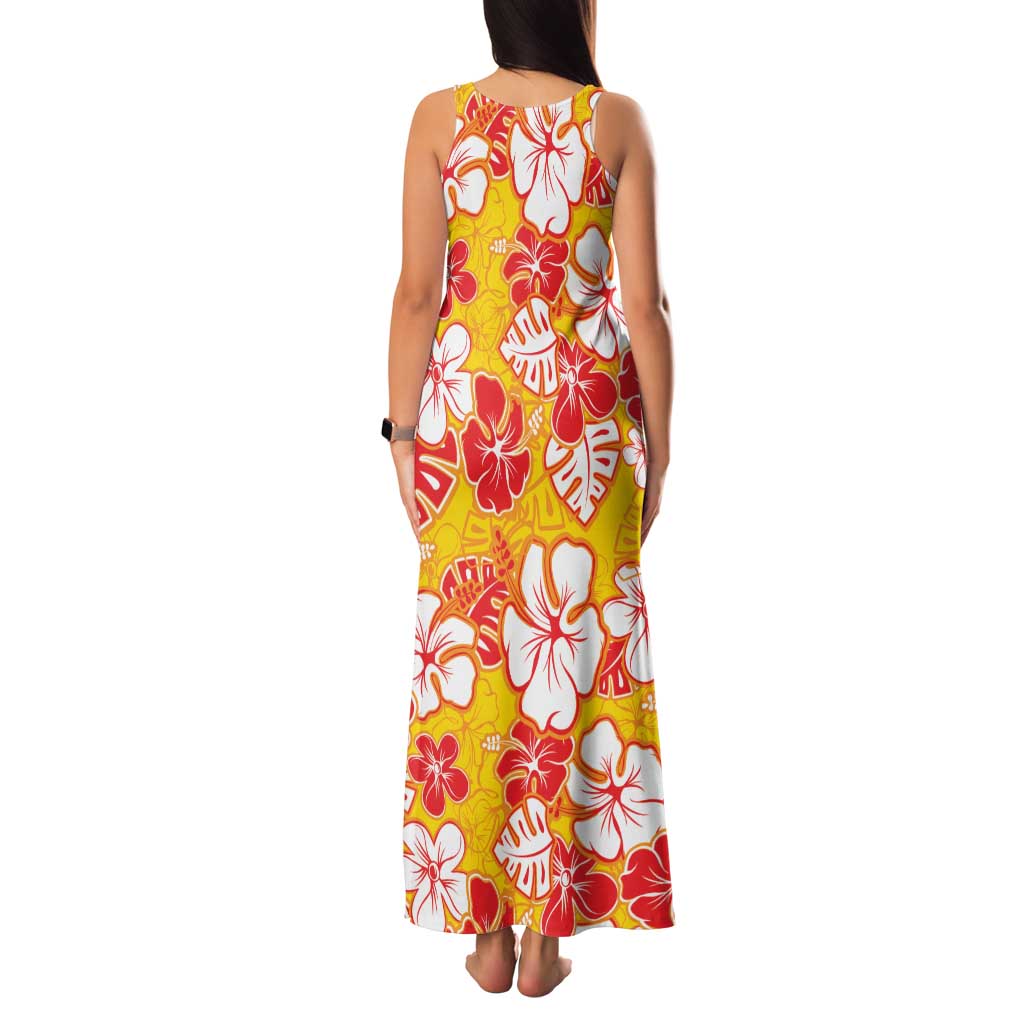 Yellow Hawaii Hibiscus Family Matching Tank Maxi Dress and Hawaiian Shirt Tropical Flowers Seamless Pattern LT14 - Polynesian Pride