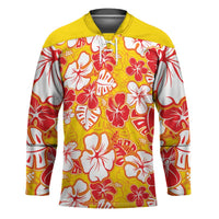 Yellow Hawaii Hibiscus Hockey Jersey Tropical Flowers Seamless Pattern - Polynesian Pride