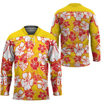 Yellow Hawaii Hibiscus Hockey Jersey Tropical Flowers Seamless Pattern - Polynesian Pride