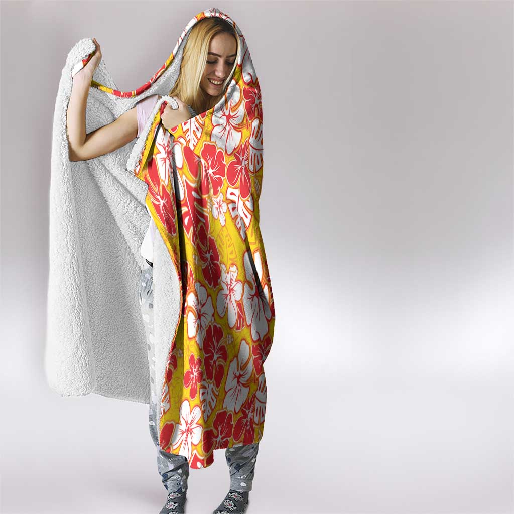 Yellow Hawaii Hibiscus Hooded Blanket Tropical Flowers Seamless Pattern - Polynesian Pride