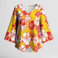 Yellow Hawaii Hibiscus Kimono Sleeve Blouse Tropical Flowers Seamless Pattern LT14 Female Yellow - Polynesian Pride