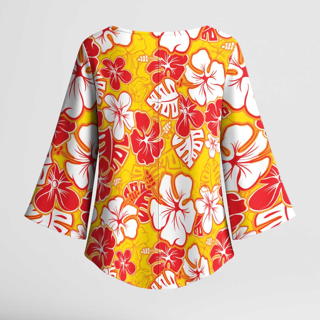 Yellow Hawaii Hibiscus Kimono Sleeve Blouse Tropical Flowers Seamless Pattern LT14 - Polynesian Pride
