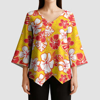 Yellow Hawaii Hibiscus Kimono Sleeve Blouse Tropical Flowers Seamless Pattern LT14 - Polynesian Pride