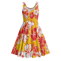 Yellow Hawaii Hibiscus Midi Dress Tropical Flowers Seamless Pattern LT14 Yellow - Polynesian Pride