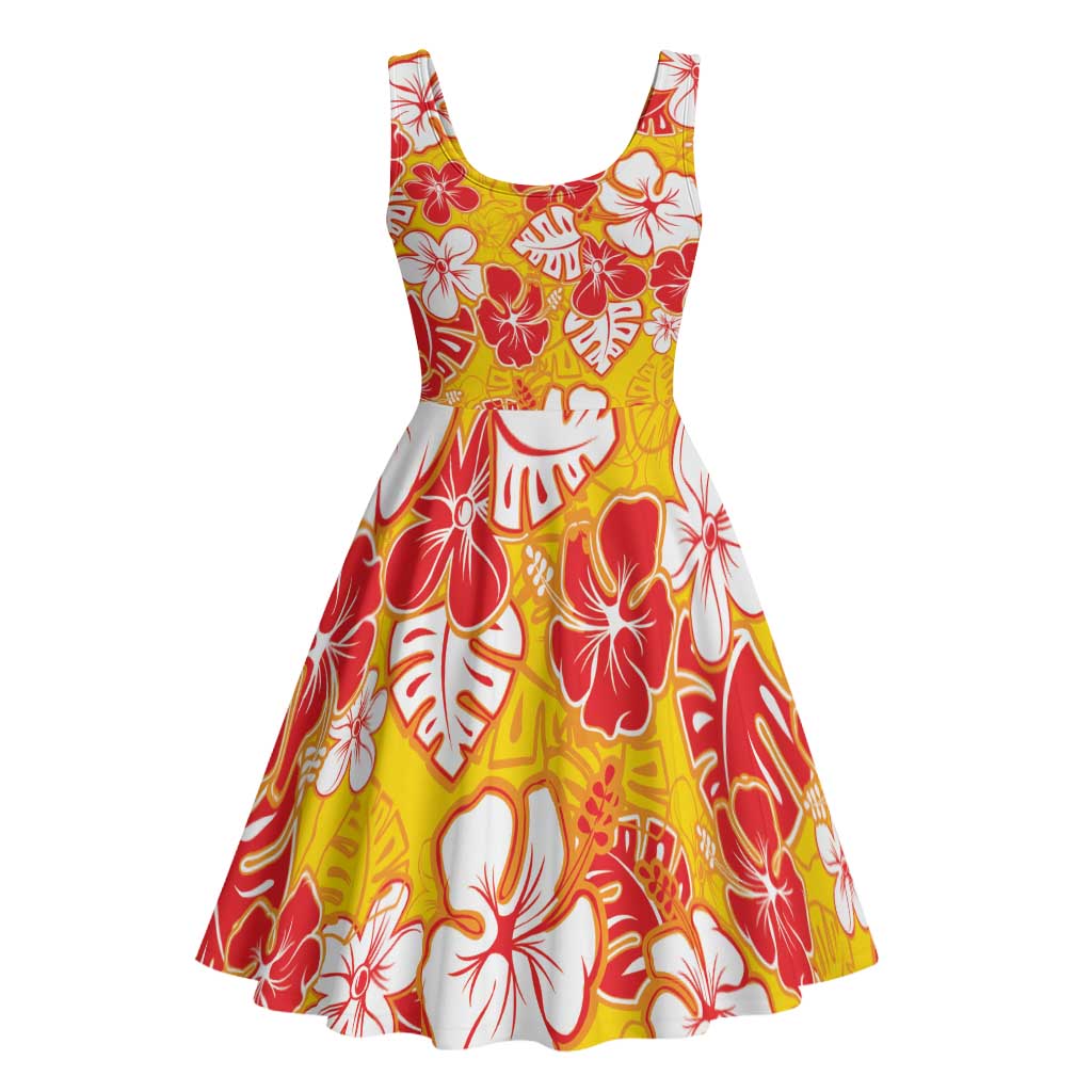 Yellow Hawaii Hibiscus Midi Dress Tropical Flowers Seamless Pattern LT14 - Polynesian Pride