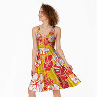 Yellow Hawaii Hibiscus Midi Dress Tropical Flowers Seamless Pattern LT14 - Polynesian Pride