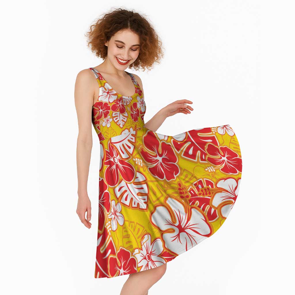 Yellow Hawaii Hibiscus Midi Dress Tropical Flowers Seamless Pattern LT14 - Polynesian Pride