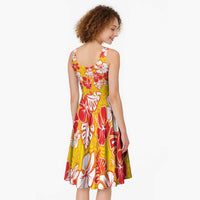 Yellow Hawaii Hibiscus Midi Dress Tropical Flowers Seamless Pattern LT14 - Polynesian Pride