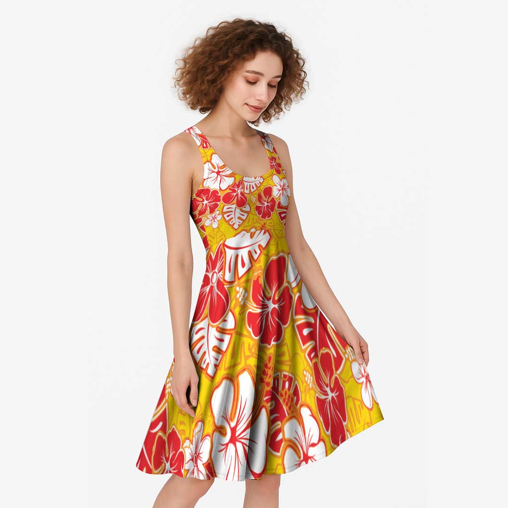 Yellow Hawaii Hibiscus Midi Dress Tropical Flowers Seamless Pattern LT14 - Polynesian Pride