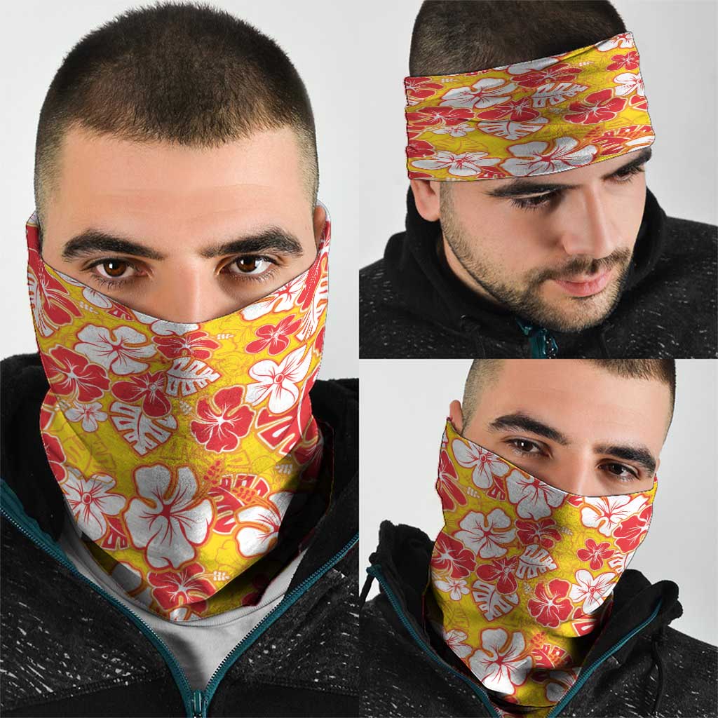 Yellow Hawaii Hibiscus Neck Gaiter Tropical Flowers Seamless Pattern - Polynesian Pride