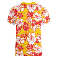 Yellow Hawaii Hibiscus Women V-Neck T-Shirt Tropical Flowers Seamless Pattern LT14 - Polynesian Pride