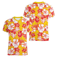 Yellow Hawaii Hibiscus Women V-Neck T-Shirt Tropical Flowers Seamless Pattern LT14 - Polynesian Pride