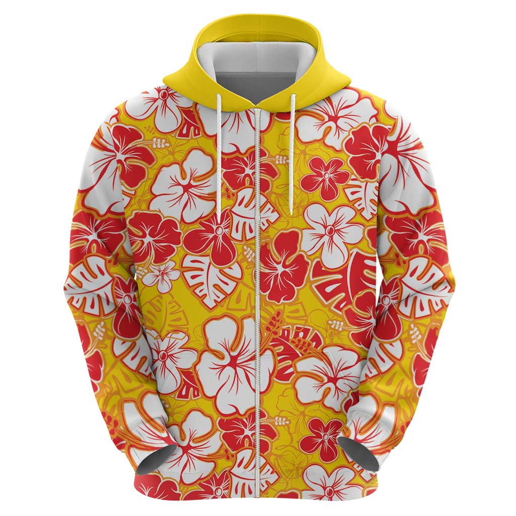 Yellow Hawaii Hibiscus Zip Hoodie Tropical Flowers Seamless Pattern LT14 - Polynesian Pride