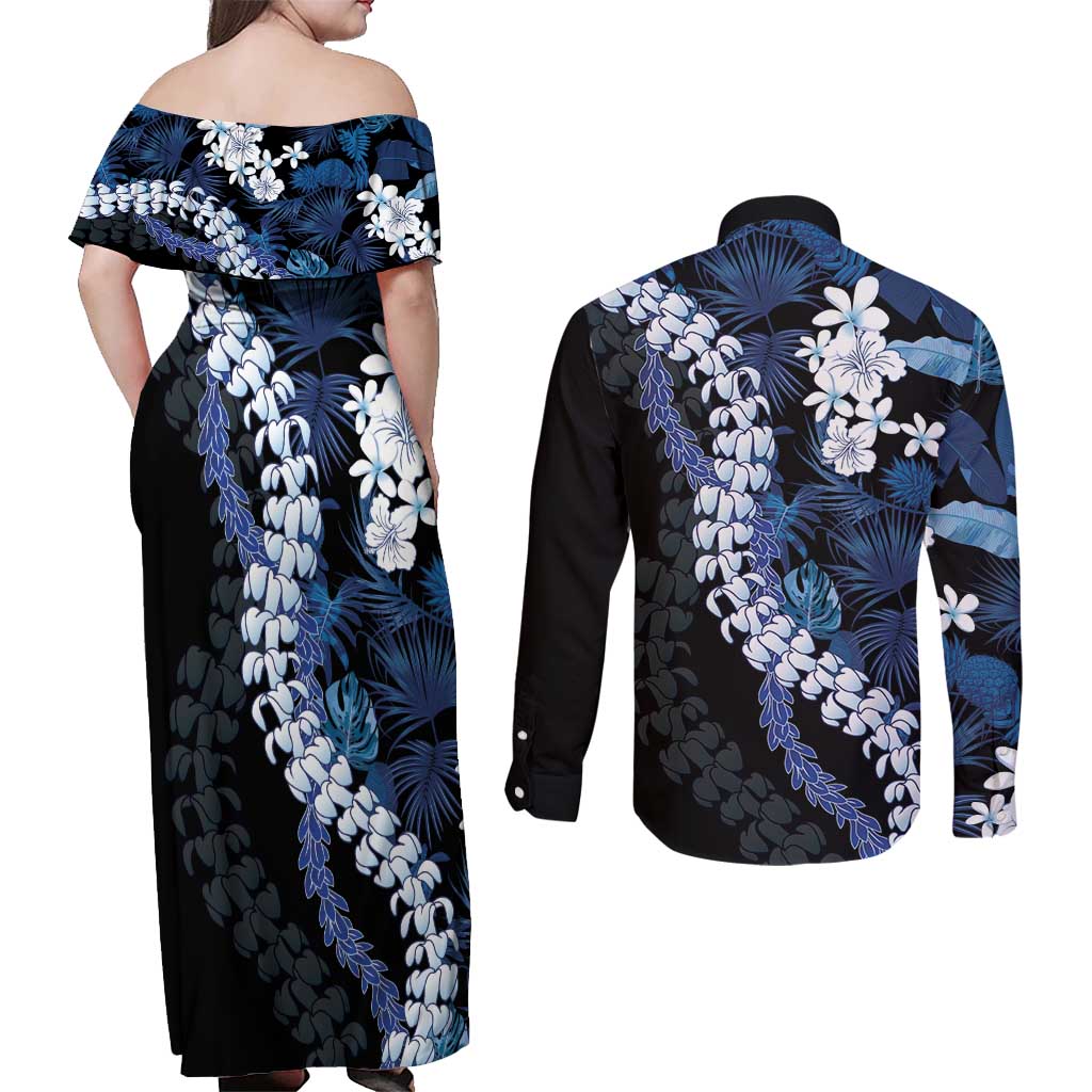 Polu Aloha Hawaii Lei Couples Matching Off Shoulder Maxi Dress and Long Sleeve Button Shirt Tropical Flowers Elegant Vibe LT14 - Polynesian Pride