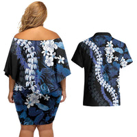 Polu Aloha Hawaii Lei Couples Matching Off Shoulder Short Dress and Hawaiian Shirt Tropical Flowers Elegant Vibe LT14 - Polynesian Pride