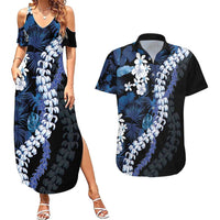 Polu Aloha Hawaii Lei Couples Matching Summer Maxi Dress and Hawaiian Shirt Tropical Flowers Elegant Vibe LT14 Blue - Polynesian Pride