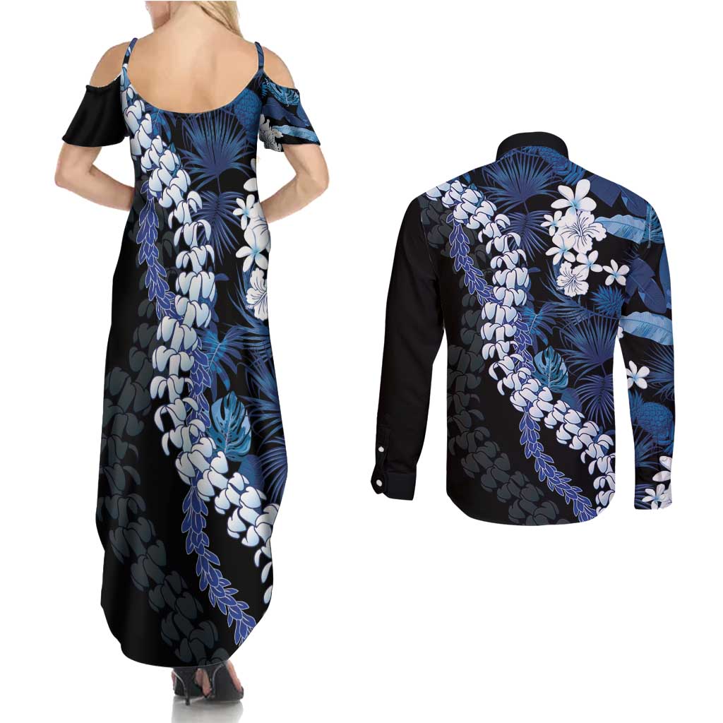 Polu Aloha Hawaii Lei Couples Matching Summer Maxi Dress and Long Sleeve Button Shirt Tropical Flowers Elegant Vibe LT14 - Polynesian Pride