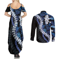 Polu Aloha Hawaii Lei Couples Matching Summer Maxi Dress and Long Sleeve Button Shirt Tropical Flowers Elegant Vibe LT14 - Polynesian Pride