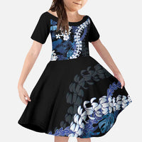 Polu Aloha Hawaii Lei Family Matching Off Shoulder Maxi Dress and Hawaiian Shirt Tropical Flowers Elegant Vibe LT14 Daughter's Dress Blue - Polynesian Pride