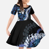 Polu Aloha Hawaii Lei Family Matching Short Sleeve Bodycon Dress and Hawaiian Shirt Tropical Flowers Elegant Vibe LT14 Daughter's Dress Blue - Polynesian Pride